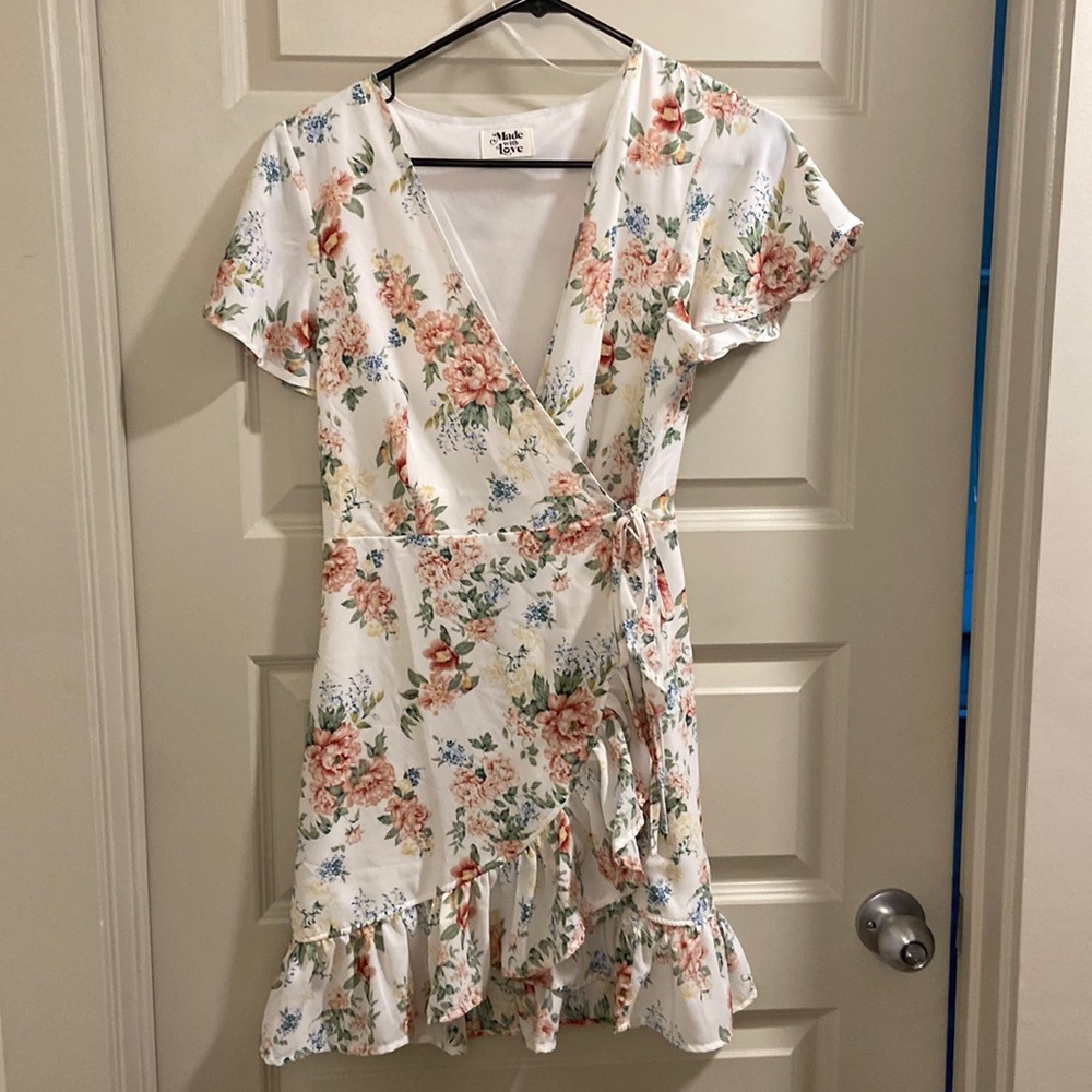 Floral ruffle wrap dress